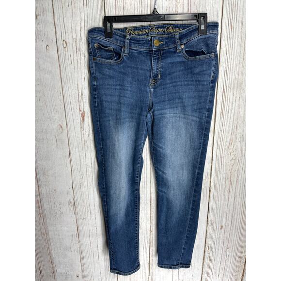 Gap Super Skinny Jeans Womens Size 10 Dark Blue Mid Rise Stretch Cotton STAIN - Picture 1 of 7